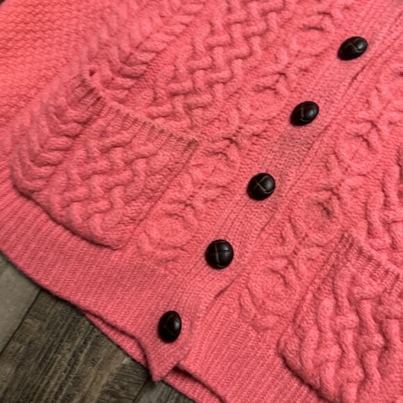 Aran Crafts Merino Wool Cable Knit Cardigan Sweater Womens Size S Pink - Picture 4 of 9